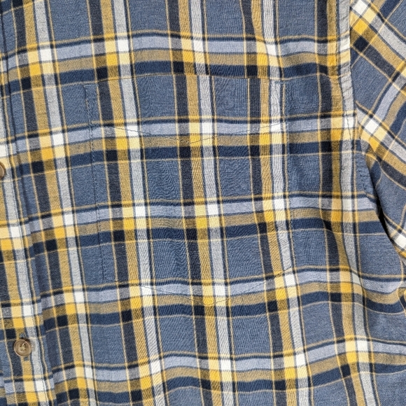 Prana Plaid Button Front Shirt Large Blue Gold - Picture 7 of 11